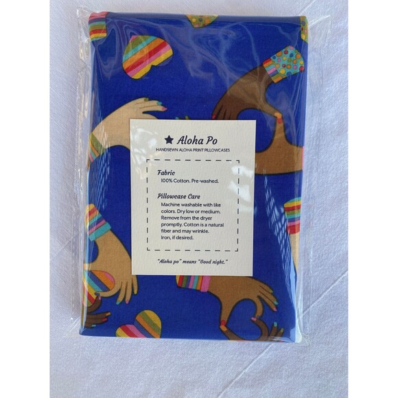 Blue Pillowcase w/ BIPOC Hands Making Hearts w/ Rainbow Hearts | Handmade - Picture 5 of 5